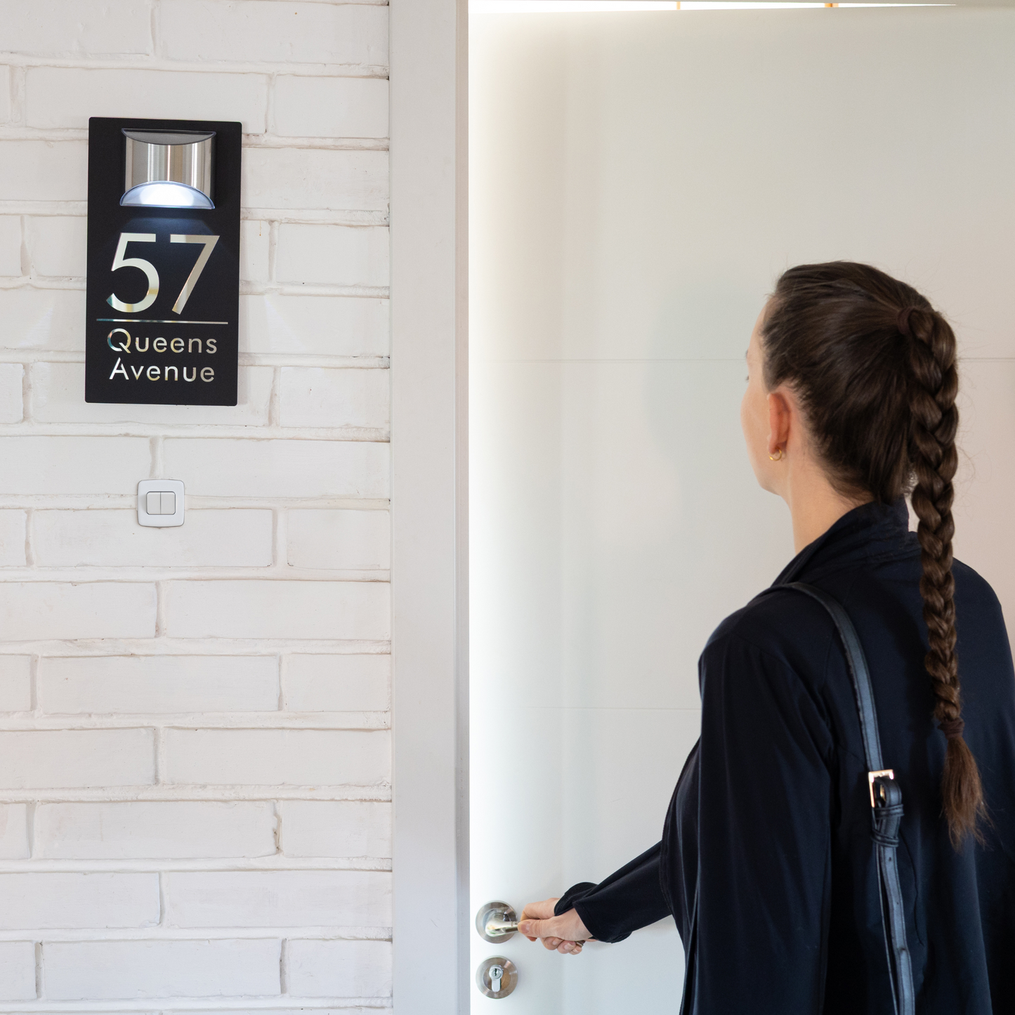 Personalized Solar Modern Door Plaque Prestige Garage Designs