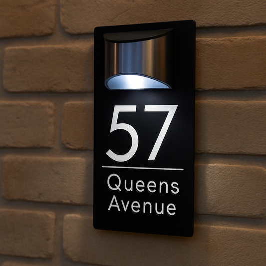 Personalized Solar Modern Door Plaque Prestige Garage Designs