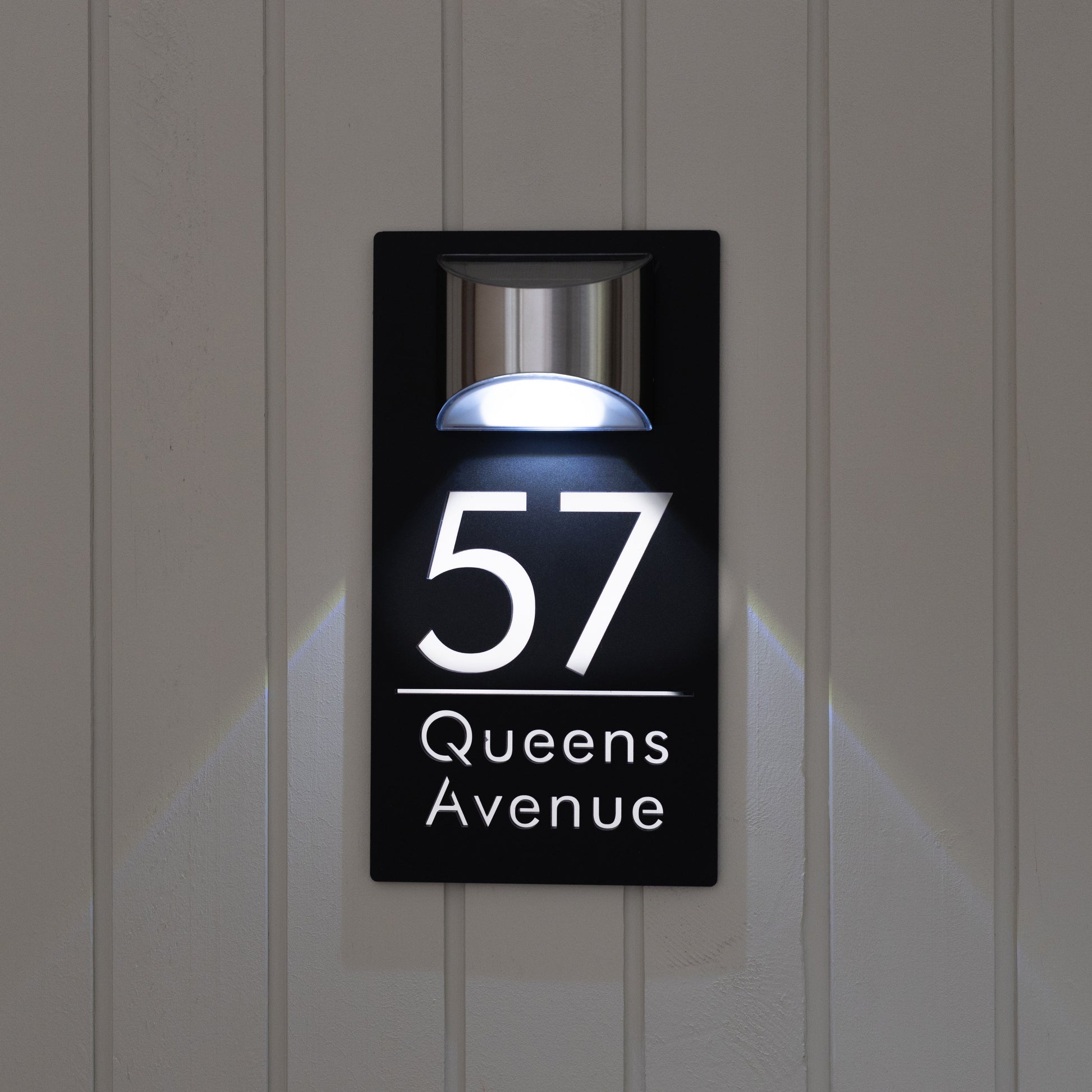 Personalized Solar Modern Door Plaque Prestige Garage Designs